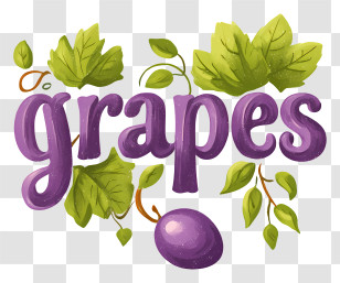 Grapes Logo - Playful 'grapes' Lettering With Leaves Transparent PNG