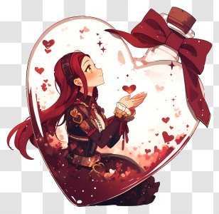 Girl With Hearts - Girl Enclosed In Heart-Shaped Bottle Transparent PNG