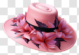 Hat - Elegant Pink Floral Hat With Decorative Flowers Transparent PNG