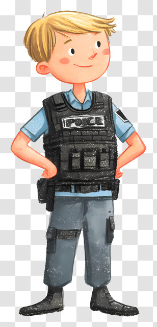Policeman With Armed Vest - Cartoon Police Officer In Uniform Transparent PNG