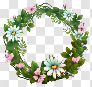 Flower Wreath - Floral Wreath Featuring Daisies And Green Leaves Transparent PNG