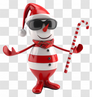 Christmas Stick Figure - Christmas Snowman With Candy Cane Transparent PNG
