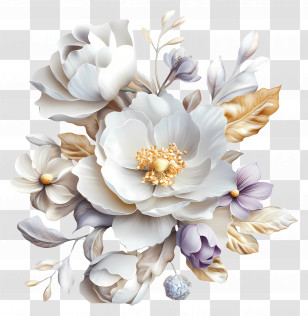 Wedding Flowers - Elegant White And Gold Flower Bouquet Transparent PNG