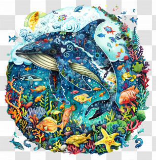 World Oceans Day - Vibrant Marine Life With Whale Illustration Transparent PNG