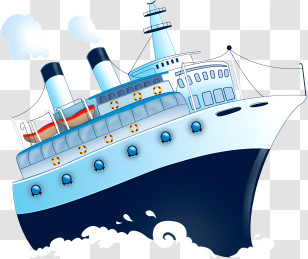 Cartoon Yacht - Cruise Ship Illustration On The Ocean Transparent PNG