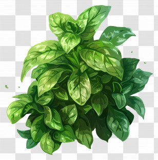 Lush Green - Vibrant Illustration Of A Green Basil Herb Transparent PNG