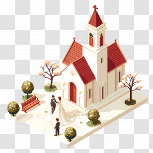Wedding Church - Wedding Chapel With Bride And Groom Transparent PNG