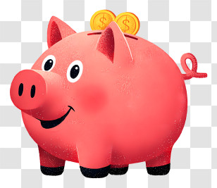 Piggy Bank Icon - Cute Piggy Bank With Coins Transparent PNG