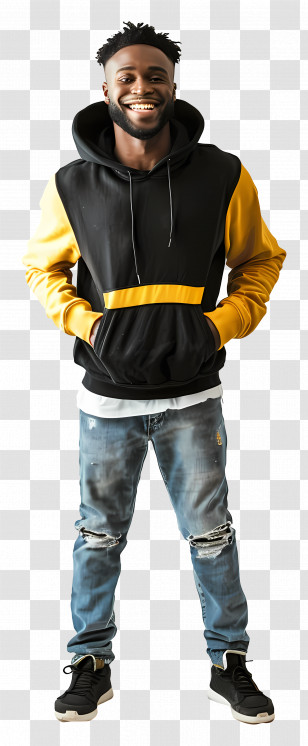 Excited Black Man - Smiling Man In Yellow And Black Hoodie Transparent PNG