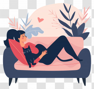 Relaxing On Sofa - Woman Relaxing On Couch With Cat Transparent PNG