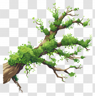 Tree Branch Moss - Fallen Tree Branch Covered With Greenery Transparent PNG