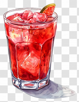 Red Cocktail - Red Iced Drink With Lime Slice Illustration Transparent PNG