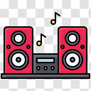 Music Speaker - Red Stereo System With Music Notes Transparent PNG