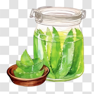 Aloe Vera - Aloe Vera Jar With Gel And Plant Pieces Transparent PNG