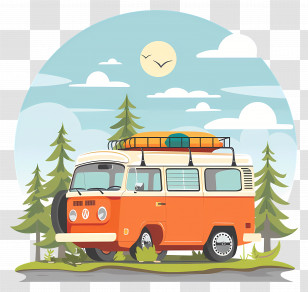 Road Trip Day - Retro Camping Van In Scenic Landscape Transparent PNG