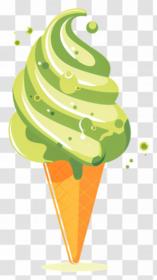 Matcha Ice Cream - Green Ice Cream Cone Illustration Transparent PNG