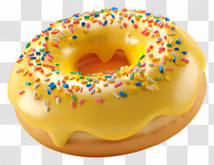 Yellow Doughnut - Delicious Yellow Glazed Doughnut With Sprinkles Transparent PNG