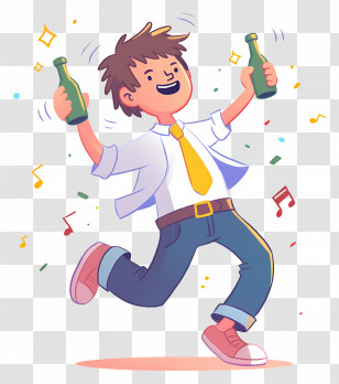 Drunk Man - Man Celebrating With Bottles In Festive Illustration Transparent PNG