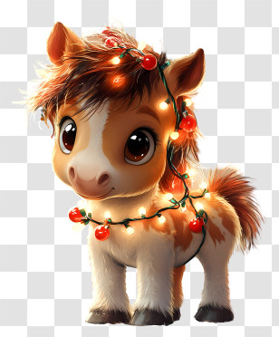 Baby Horse With Christmas Lights - Cute Pony Decorated With Festive Lights Transparent PNG