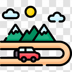 Take A Road Trip Day - Cartoon Car Driving Through Mountain Landscape Transparent PNG