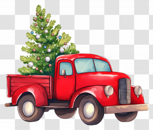 Christmas Tree - Red Truck With Christmas Tree Illustration Transparent PNG