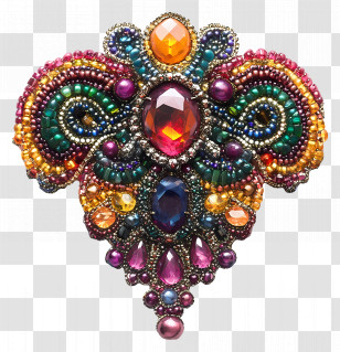 Brooch - Ornate Jeweled Brooch With Multicolor Gems Transparent PNG