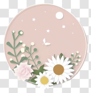 Art - Floral Circle With Moon And Stars Transparent PNG
