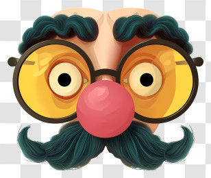 Funny Groucho Nose Glasses Illustrate - Yellow Glasses With Red Nose And Curly Mustache Transparent PNG