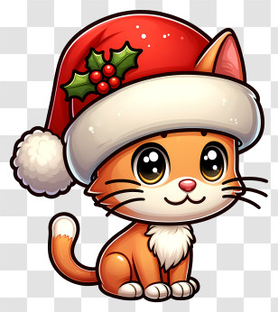 Cute Cat - Cute Cartoon Cat In Santa Hat For Christmas Transparent PNG