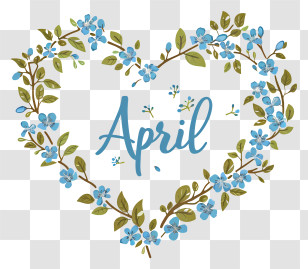Hello April - Heart-Shaped Blue Floral Frame For April Transparent PNG