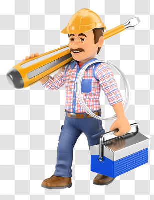 3d - Cartoon Construction Worker With Tools Transparent PNG