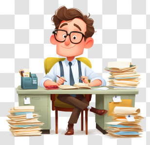 Accountant Office Manager - Cartoon Office Worker At Desk Transparent PNG