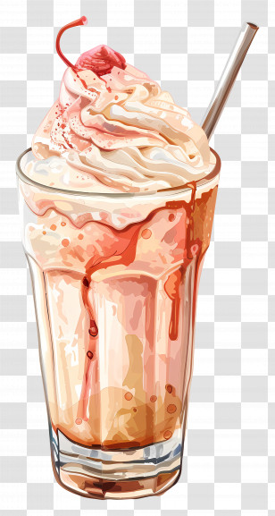 Milkshake With Whipped Cream And Cherry - Milkshake With Whipped Cream And Cherry Top Transparent PNG
