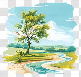 Nature Background - Tree And River Landscape Transparent PNG