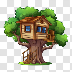 Tree House - Simple Wooden Treehouse With Stairs Transparent PNG