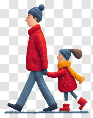 Walking With Daughter In Winter - Walking People In Winter Clothing Transparent PNG