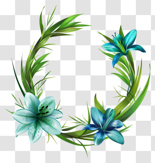 Grass Circle - Green And Blue Flower Wreath Illustration Transparent PNG