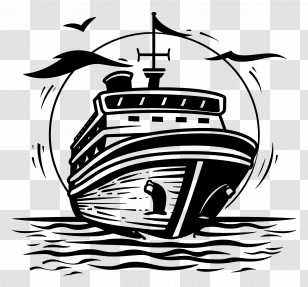 Summer - Black And White Cruise Ship Transparent PNG