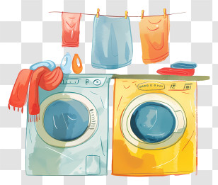 Laundry Day - Illustration Of Washing Machines And Laundry Items Transparent PNG