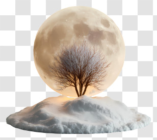 Winter Full Moon - Golden Moon Over Snowy Tree Transparent PNG