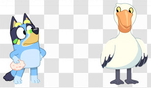 Bluey - Blue Cartoon Dog And Pelican Characters Transparent PNG