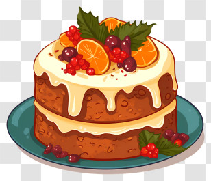 Cake - Festive Fruitcake With Decorations Transparent PNG