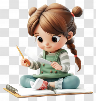 Little Girl Drawing - Cute Cartoon Girl Drawing And Being Creative Transparent PNG