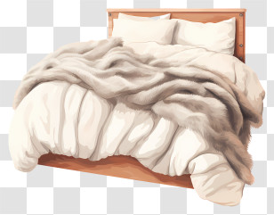 Bed - Cozy Bed With Blankets And Pillows Transparent PNG