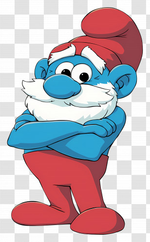 Papa Smurf - Blue Cartoon Character With Red Hat And Beard Transparent PNG