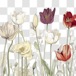 Tulips - Colorful Tulip Flowers Illustration Transparent PNG