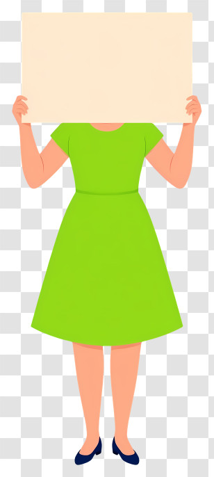 Woman Holding Blank Board - Woman In Green Dress Holding Sign Transparent PNG
