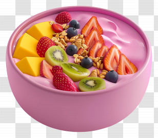 Smoothie Bowl - Pink Yogurt Bowl With Fruits And Granola For Breakfast Transparent PNG