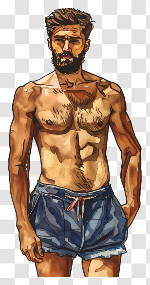 Man Beach Body - Illustration Of Man In Shorts Transparent PNG