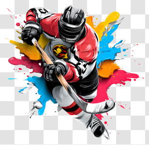 Dynamic Sport Shot - Hockey Player Power Shot With Paint Splashes Transparent PNG